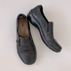 Clark’s Cora Harbor Boho Slip On Leather Comfort Shoes Black 6.5